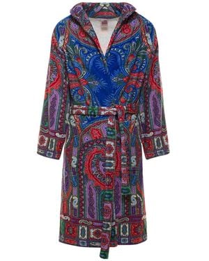 Etro Home Paisley Pattern Belted Bath Robe - Blue