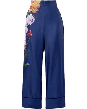Borgo De Nor High-Waisted Silk Wide-Leg Pants - Blue