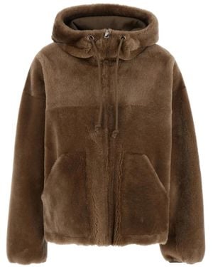 Blancha Hooded Shearling Jacket - Brown