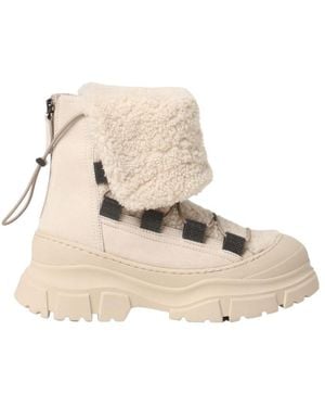 Brunello Cucinelli Ankle Fleece Leather Boots - Natural