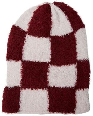 The Elder Statesman Checked Knitted Hat - Red