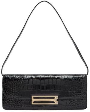 Victoria Beckham Crocodile-Pattern Leather Clutch - Black