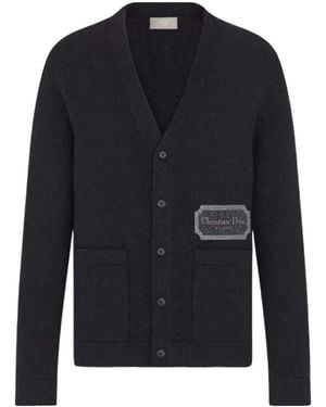 Dior Cashmere Embroidered Letter Cardigan - Blue