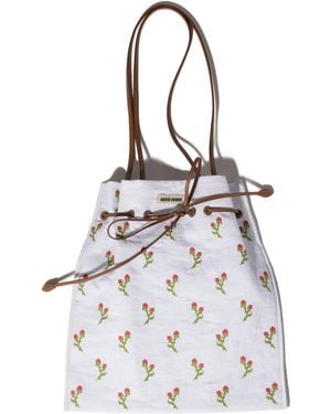 Miu Miu Embroidered Linen Tote Bag - White