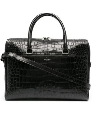 Saint Laurent Crocodile-Effect Leather Briefcase - Black