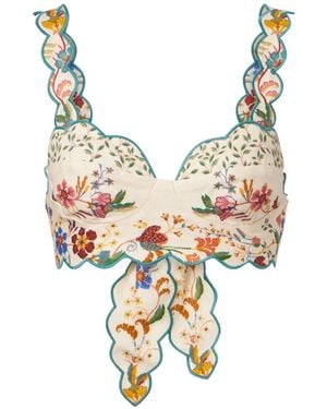 FARM Rio Floral Ruffled Linen Crop Top - Metallic