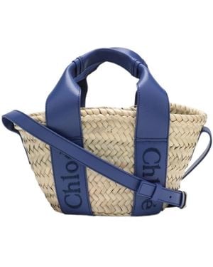 Chloé Sense Mini Raffia Tote Bag - Blue