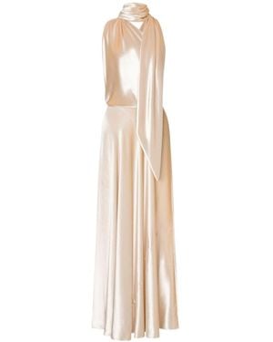 Alberta Ferretti Long One-Shoulder Velvet Dress - White