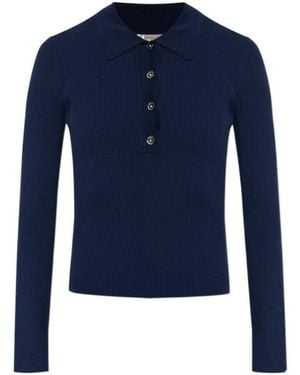 MICHAEL Michael Kors Long-Sleeves Ribbed Polo Top - Blue