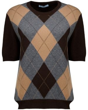 Prada Argyle-Knit Jumper - Black