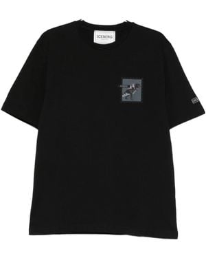 Iceberg Pattern-Printed Crewneck T-Shirt - Black