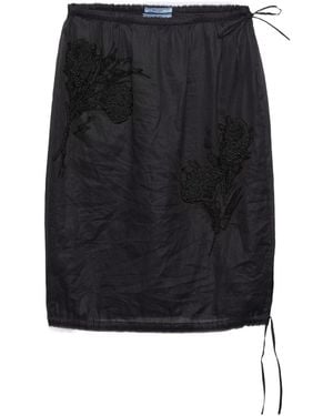 Prada Embroidered Organdy Midi-Skirt - Black