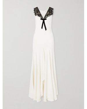 Rodarte Bow-Embellished Lace-Trimmed Silk-Crepe Midi Dress - White