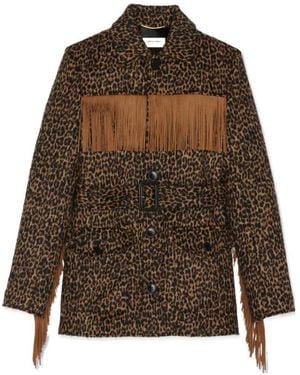 Saint Laurent Leopard Print Fringed Jacket - Brown