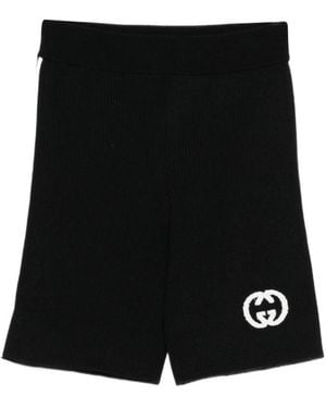 Gucci Ribbed Gg Intarsia Knit Shorts - Black