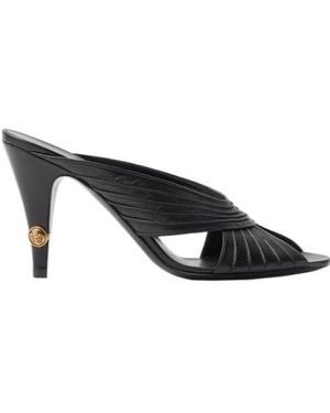 Versace Gianni Pleated-Heel Mules - Black