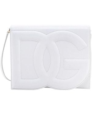 Dolce & Gabbana Logo Embossed Foldover Top Crossbody Bag - White