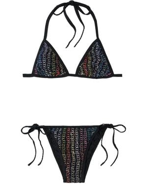 Missoni Mare Sequined Metallic Crochet-Knit Triangle Bikini - Black