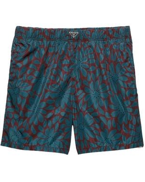 Prada Triangle-Logo Mid-Rise Swim Shorts - Blue