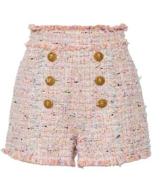 Balmain Frayed Tweed Buttoned Shorts - Pink
