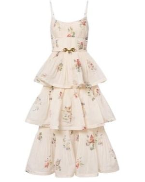 Zimmermann Floral Pleated Tiered Bustier Dress - Natural