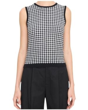 Vince Gingham Rib-Knit Tank Top - Black