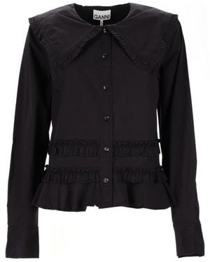 Ganni Long-Sleeved Ruffled Shirt - Black