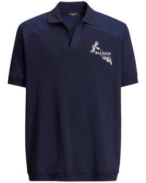 Balmain Embroidered Insect Polo - Blue