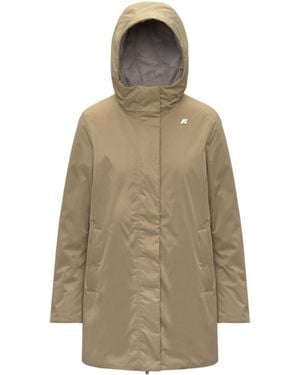 K-Way Sophie Logo-Patch Hooded Coat - Natural
