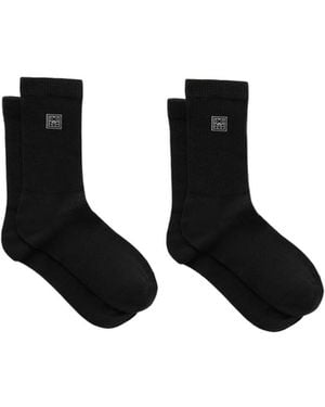 TOTEME Two Pairs Of Embroidered Ribbed Blend Socks - Black
