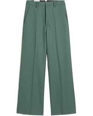 Ami Paris Wide-Leg Wool Casual Trousers - Green
