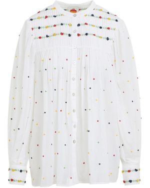 FARM Rio Smocked Embroidered Blouse - White