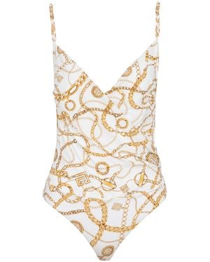 Balmain Chaînes Pattern Printed One-Piece Swimsuit - White
