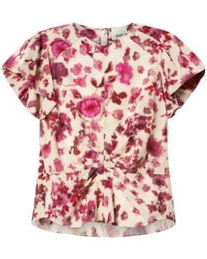 Isabel Marant Tullya Printed Peplum Top - Pink