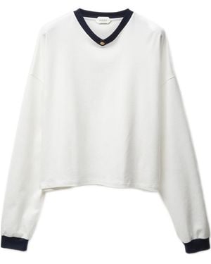 Versace Medusa Hardware Long Sleeve V-Neck Top - White