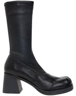 Miista Leather Thick-Heeled Boots - Black