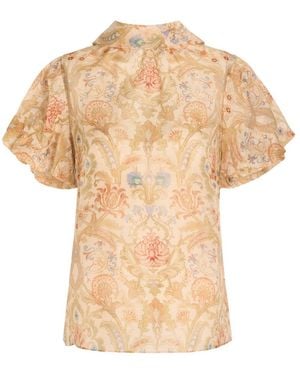 Zimmermann Printed Linen And Silkblend Blouse - Natural