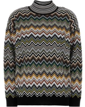 Missoni Zig-Zag Pattern Turtleneck Sweater - Gray
