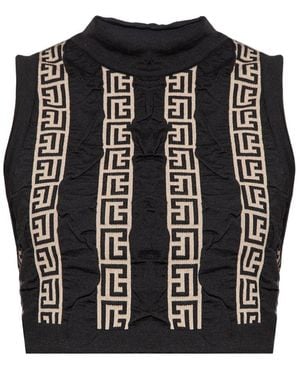 Balmain Monogram Motif Cropped Top - Black