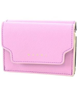 Marni Lilac Saffiano Leather Tri-Fold Wallet - Pink