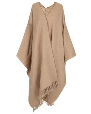 Brunello Cucinelli Monili-Trim Fringed Poncho - Natural