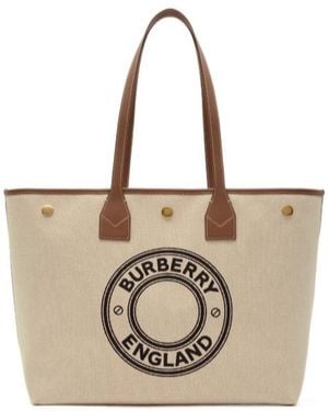 Burberry Medium Logo Graphic Canvas Tote - Natural