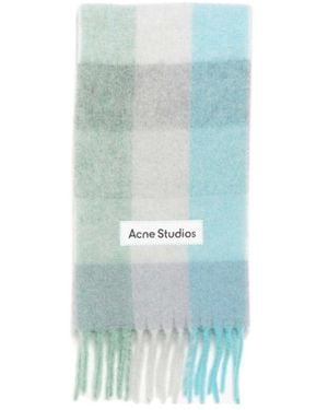 Acne Studios Logo Patch Checked Scarf - Blue