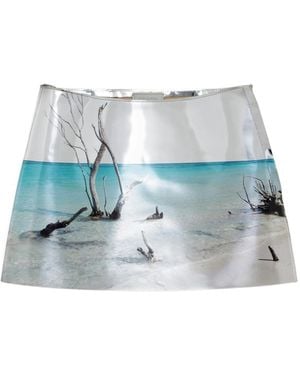 Prada Calfskin Shiny Mini Skirt - Blue