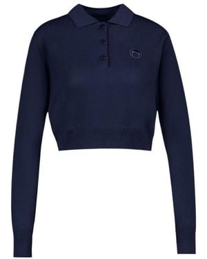 Marine Serre Cropped Knit Polo Shirt - Blue