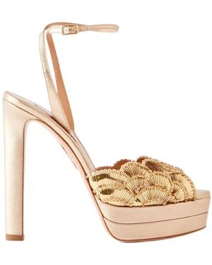 Aquazzura Ce Soir 130 Sequin-Embellished Metallic Leather Platform Sandals