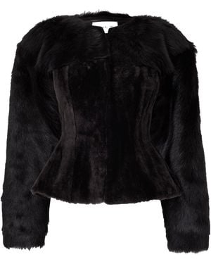 Magda Butrym Round Neck Faux Fur Cropped Jacket - Black