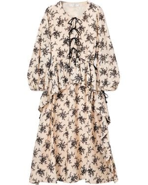 Sea Joan Tie-Detailed Ruffled Floral-Print Voile Midi Dress - Natural