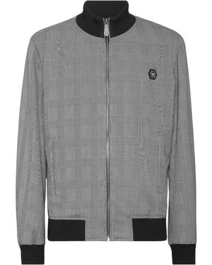 Philipp Plein Chequered Bomber Jacket - Grey