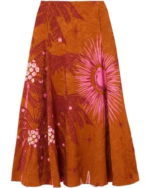 Johanna Ortiz Printed Jacquard Midi Skirt - Orange